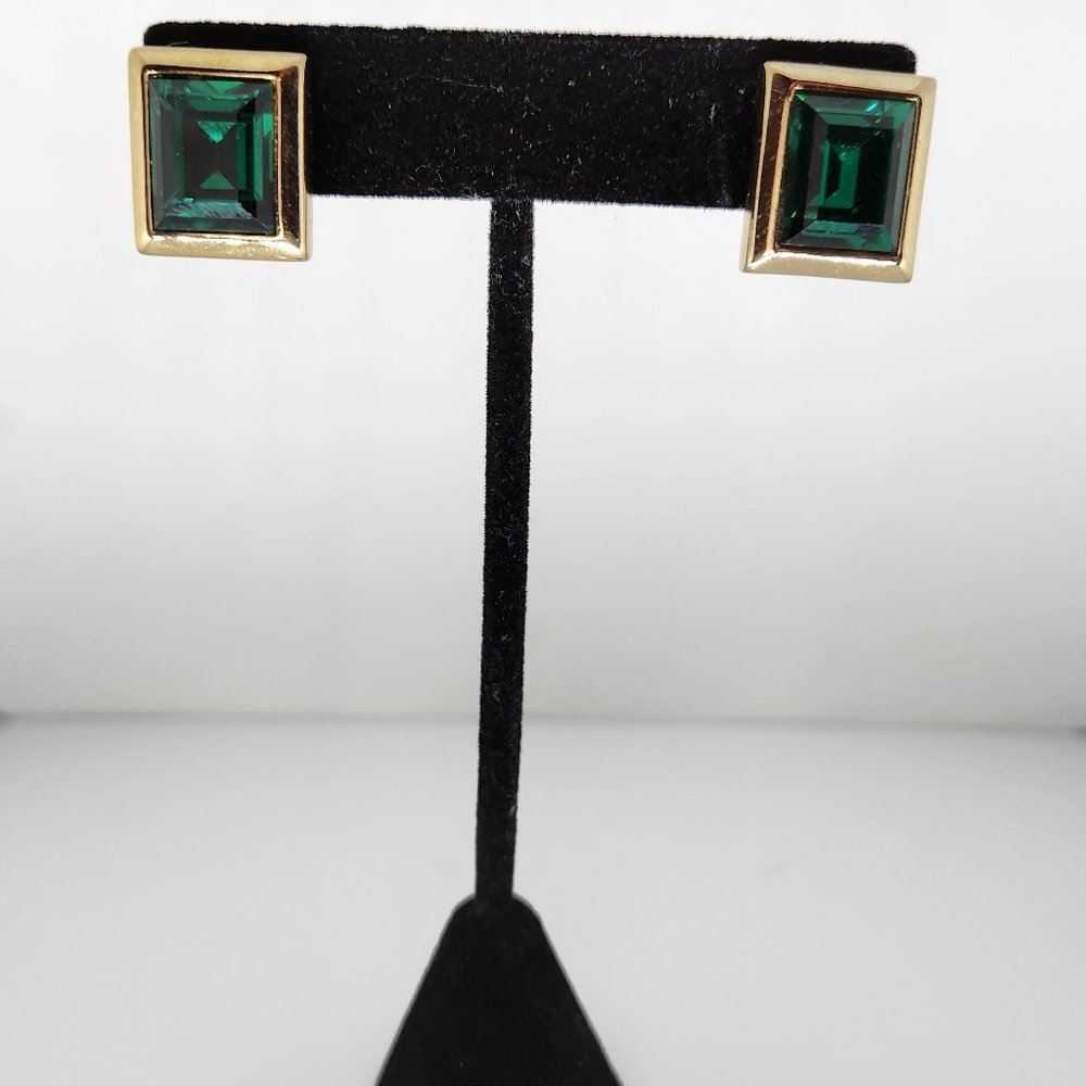 Vintage Swarovski "S.A.L." Green Crystal Pierced Earrings